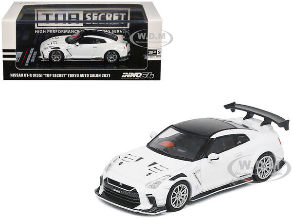 Nissan GT-R (R35) Top Secret RHD (Right Hand Drive) White with Black Top Tokyo Auto Salon 2021 1/64 Diecast Model Car by Inno...