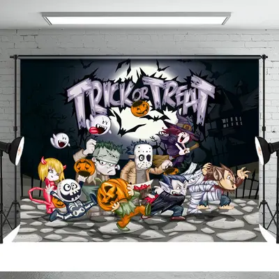 Trick Or Treat Halloween Night Boo Party Backdrop - Aperturee
