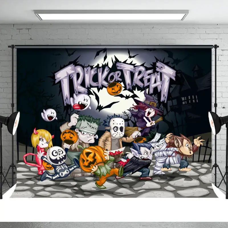 Trick Or Treat Halloween Night Boo Party Backdrop - Aperturee