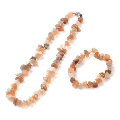 Natural Sunstone Chip Beads Bracelets & Necklaces Sets