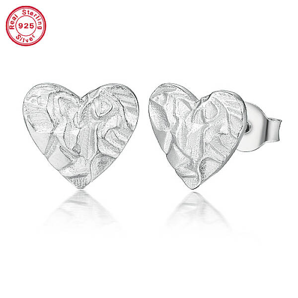 Anti-Tarnish Rhodium Plated 925 Sterling Silver Heart Stud Earrings
