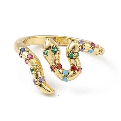 Colorful Cubic Zirconia Snake Open Cuff Ring