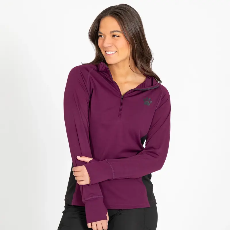 Purple Paw Yoga Separates - Black - Quarter Zip Top - L