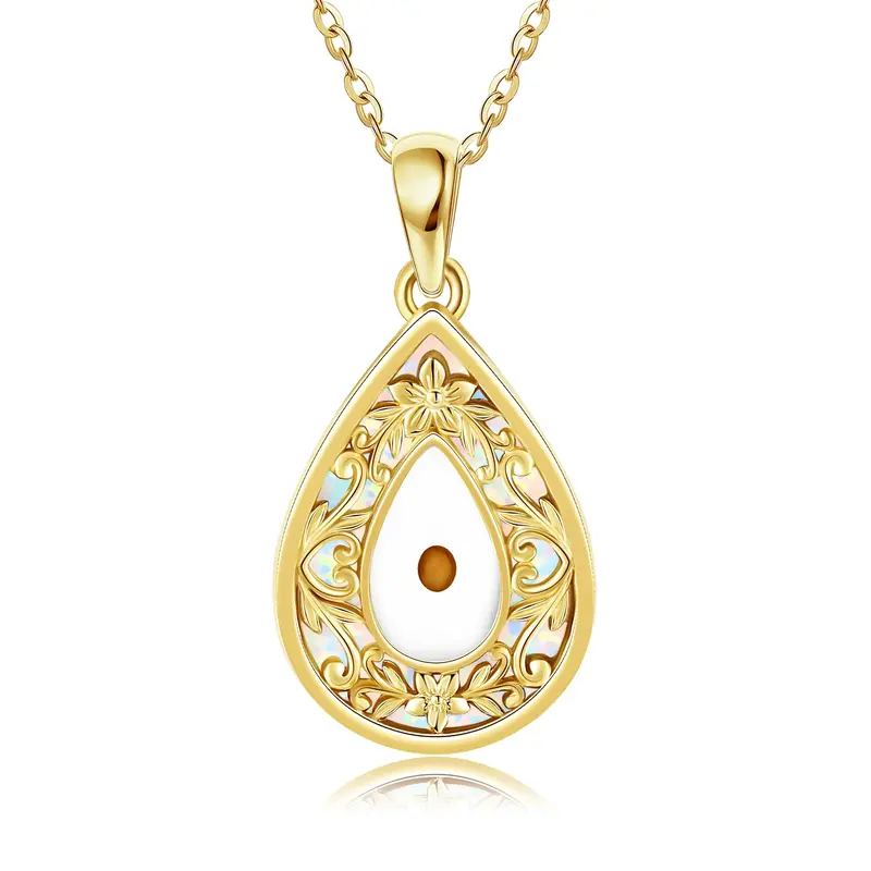 14K Gold Opal Mustard Seeds Necklace for Women