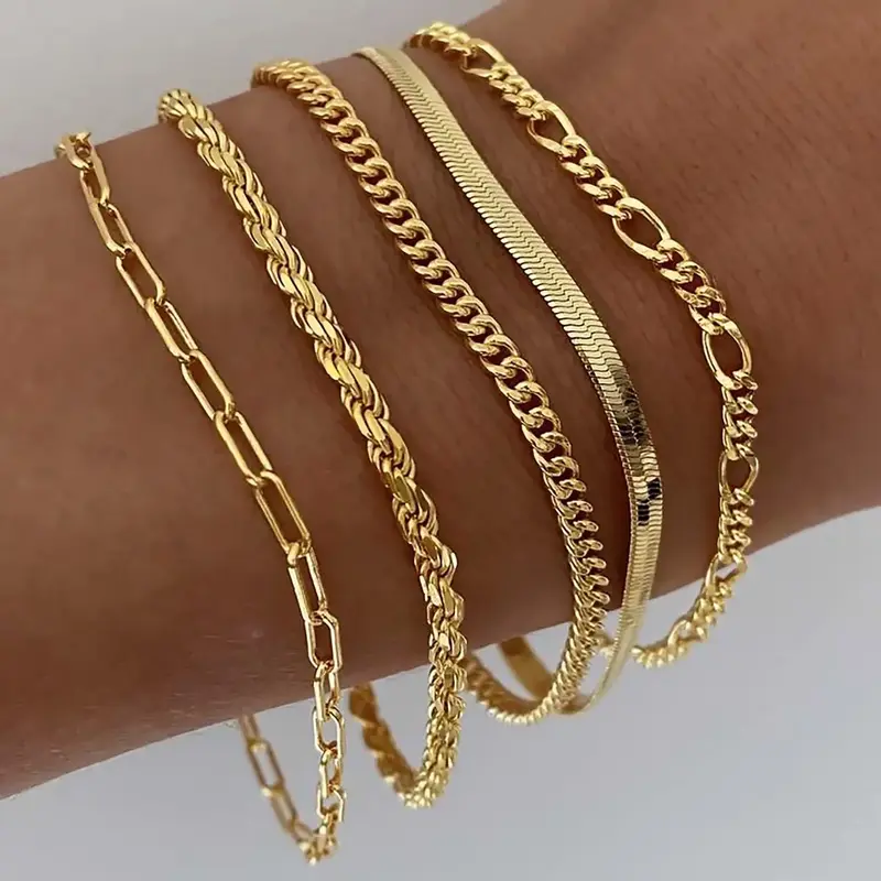 Tewiky  Bracelets for Women ,  Jewelry Sets for Women Trendy Thin Dainty Stackable Cuban Link Paperclip Chain Bracelet Pack F...