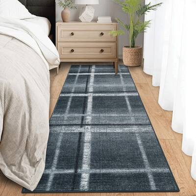 Garvee Washable Runner Rug 2x6, Modern Non Slip Geometric Floor Carpet for Hallway Kitchen, Black Grey