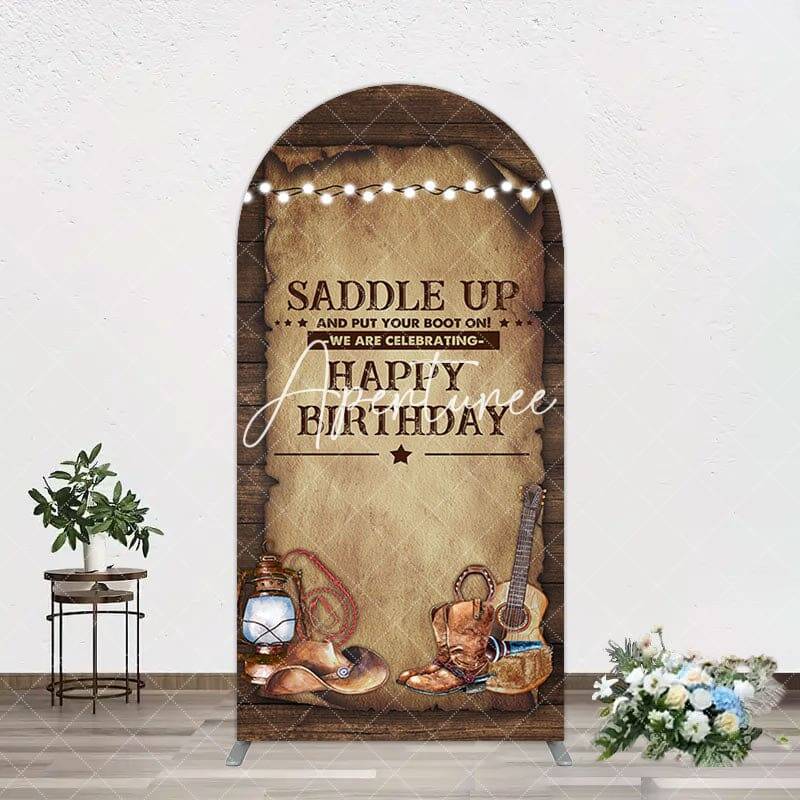 Aperturee Lighed Retro Brown Cowboy Birthday Arch Backdrop, 1.6X4FT(0.5X1.2M), 38.18 USD, arch backdrop kit, GZH0D070-A