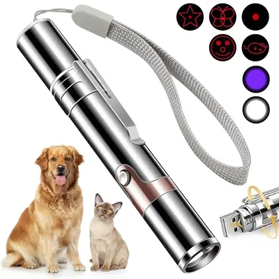 USB Rechargeable Rotatable Pet Laser Light Toy, 5 Modes Adjustable Pet Interactive Toy, Pet Training Toy, Suitable for Indoor...