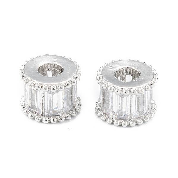 Brass Micro Pave Clear Cubic Zirconia Beads