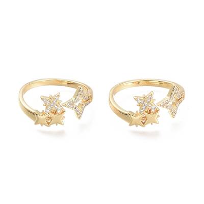 Brass Micro Pave Clear Cubic Zirconia Cuff Rings