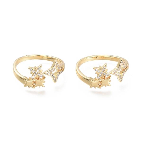Brass Micro Pave Clear Cubic Zirconia Cuff Rings