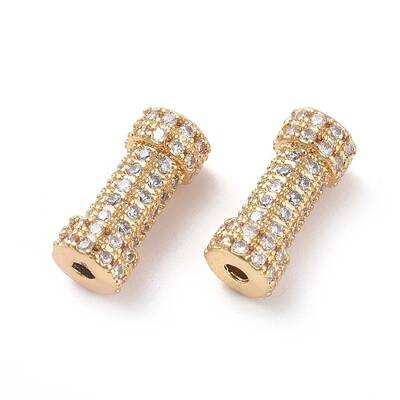 Brass Micro Pave Clear Cubic Zirconia Beads