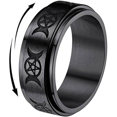 Triple Moon Goddess Stainless Steel Rotating Finger Ring