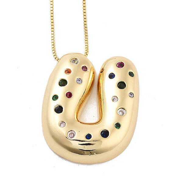 Brass Micro Pave Cubic Zirconia Letter Pendant Necklaces