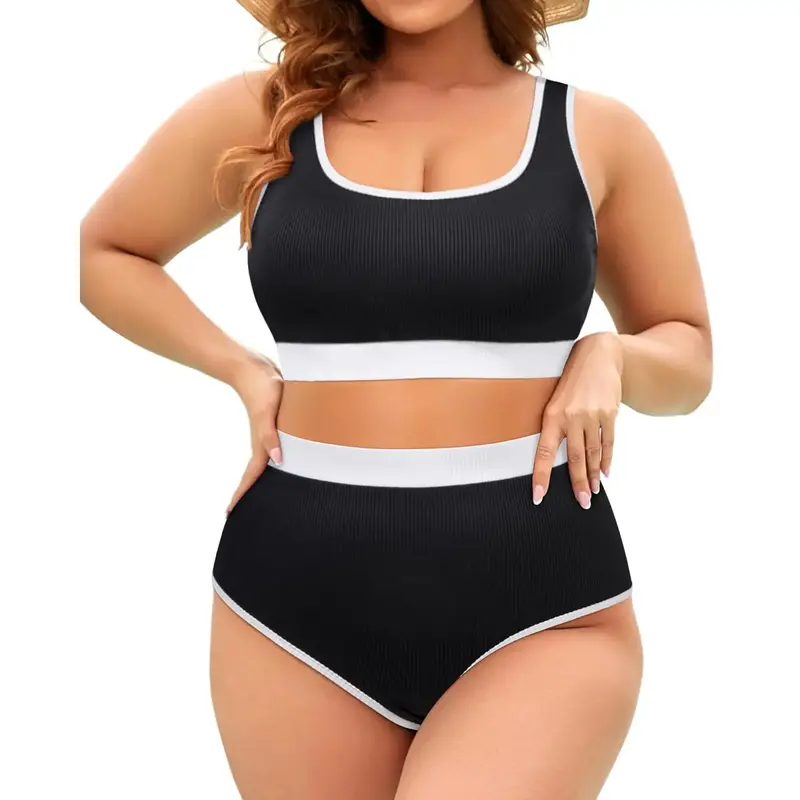 Tempt Me Women Plus Size High Waisted Bikini Set Tummy Control Two Piece Swimsuit Full Coverage Sporty Two Piece Bathing Suit...
