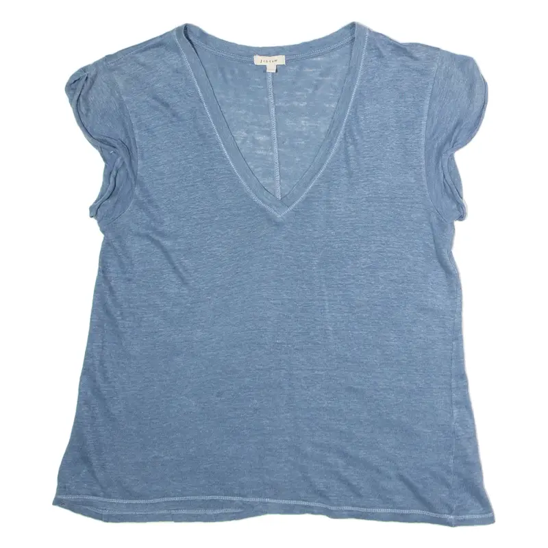 JIGSAW Womens T-Shirt Blue V-Neck Linen S