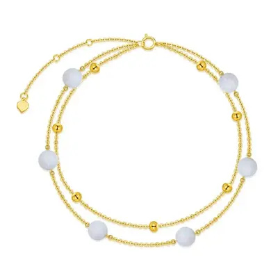 14K Gold Opal Bead Multi-layered Charm Anklet