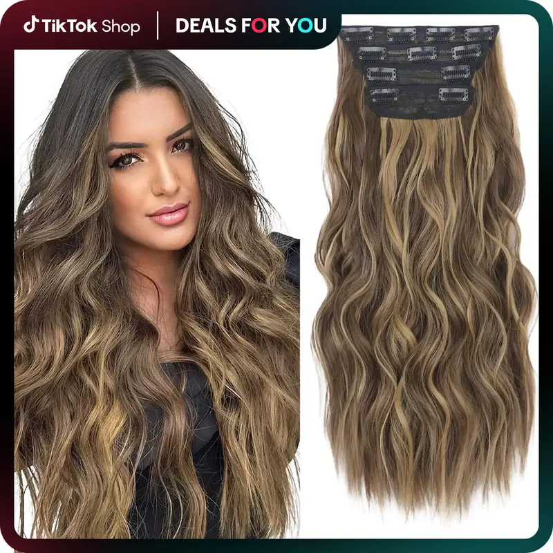 AISI HAIR FallFreshness Wavy Synthetic Hair Extensions for Women 4PCS Clips in 20/24 inches, Thick Hairpieces for Girls Haire...
