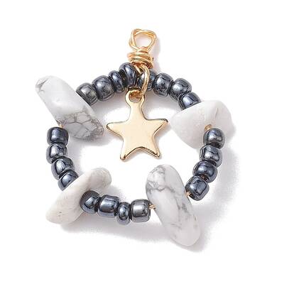 Natural Howlite Chips & Glass Seed Pendants