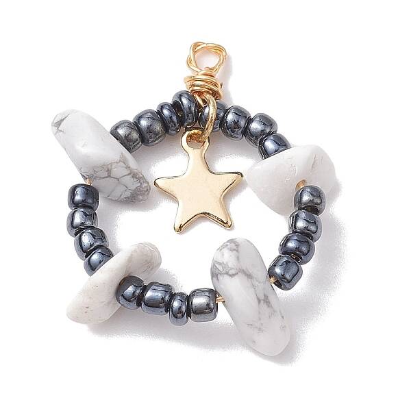 Natural Howlite Chips & Glass Seed Pendants
