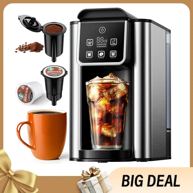 Hot & Iced Coffee Maker, Single Serve Coffee Maker for K Cup and Grounds, 6-14 Oz Brew Sizes, 50 Oz Removable Water Tank, One...