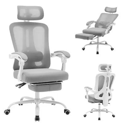 Garvee Ergonomic Office Chair with Adjustable Headrest & Lumbar Support, Retractable Footrest, Mesh Material, Reclining & Swi...