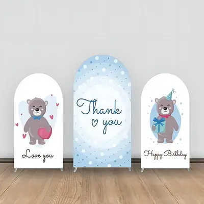 Thank You Blue Dots Bear Birthay Arch Backdrop Kit - Aperturee