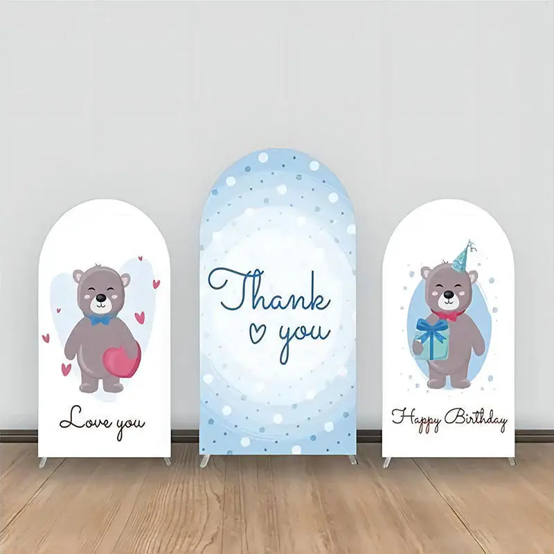 Thank You Blue Dots Bear Birthay Arch Backdrop Kit - Aperturee