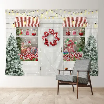 Aperturee Light White Candy Store Snowin Christmas Backdrop