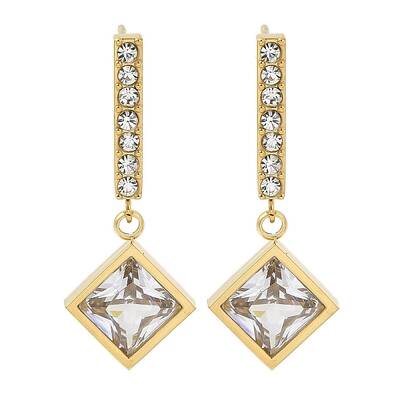 Ion Plating(IP) 304 Stainless Steel Inlay Rhinestone and Clear Cubic Zirconia Stud Earrings for Women