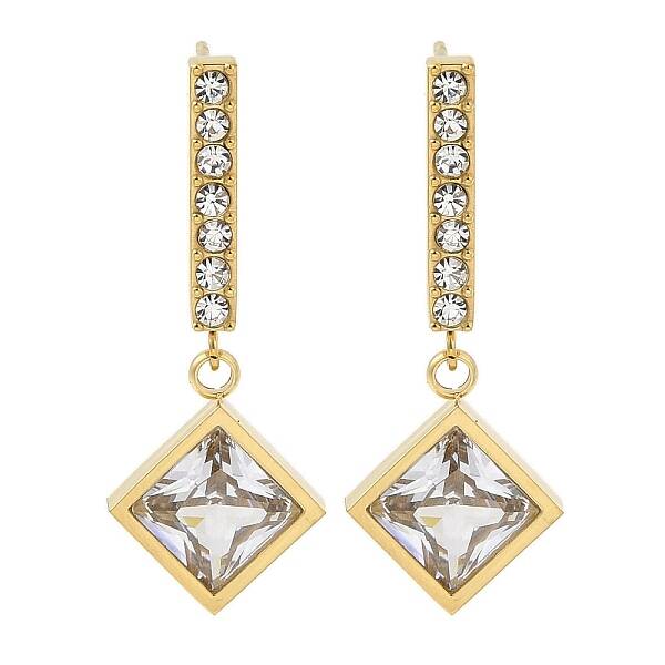 Ion Plating(IP) 304 Stainless Steel Inlay Rhinestone and Clear Cubic Zirconia Stud Earrings for Women
