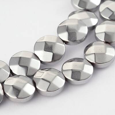 Electroplated Non-magnetic Synthetic Hematite Flat Round Bead Strands