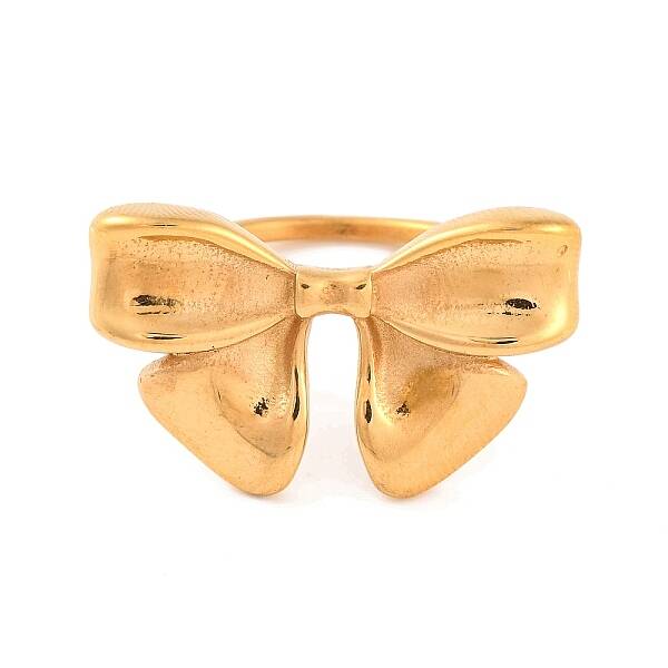 Ion Plating(IP) 304 Stainless Steel Bowknot Finger Rings for Women