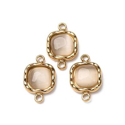 304 Stainless Steel Pave Cat Eye Square Connector Charms
