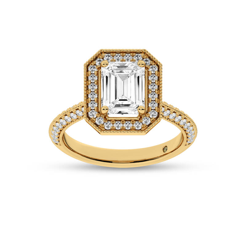 Shyne Octagonal Halo Emerald Cut Lab Grown Diamond Engagement Ring | 10K Yellow Gold 2 CT. TW.