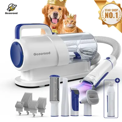 Geoorood Dog Grooming All-in-One Kit with Vacuum Brush 2.2L Large Pog Stainless Steel Blades Lightweight Design 10KPa Suction...