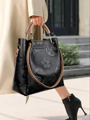 Women's Fashionable Floral Embossed Handbag Set, Including Large Capacity Handbag & Crossbody Bag, Trendy Versatile Daily Com...