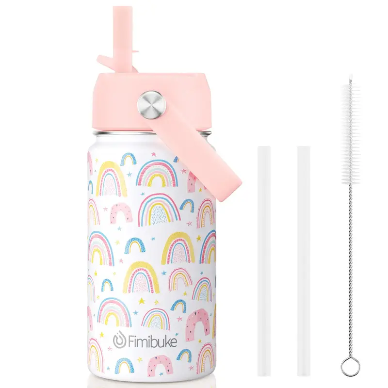 Fimibuke Insulated Water Bottle - 14oz BPA-FREE 18/8 Stainless Steel Travel Tumbler Double Wall Vacuum Leak Proof Cup with St...