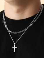 Men's Simple Style Plain Color Cross Pendant Necklace, (2counts) Twist Chain Stainless Steel Jewelry for Party, Daily Clothin...