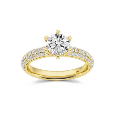 Delos Triple Row Pavé Set Round Lab Grown Diamond Engagement Ring | 14K Yellow Gold 3 1/10 CT. TW.