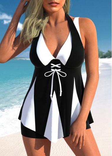 Modlily Lace Up Black Tankini Set - M