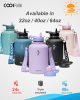 Coolflask Insulated Water Bottle with Strap for Summer Outdoor, Stainless Steel Double Wall Vacuum Tumblers with Straw & Spou...