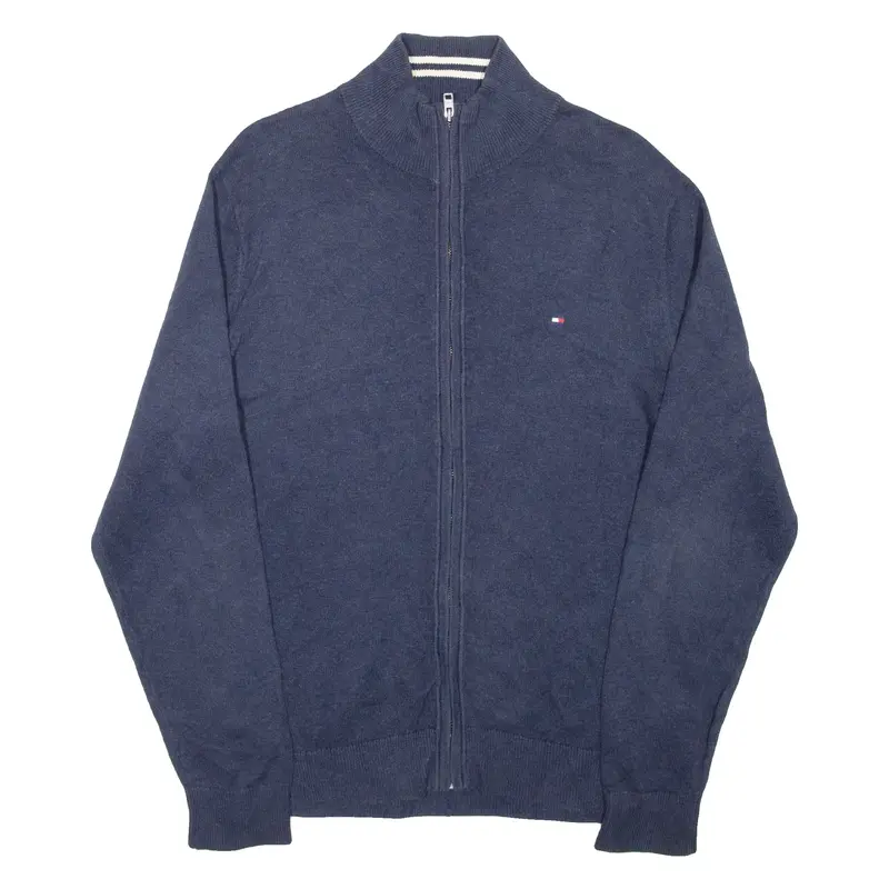 TOMMY HILFIGER Mens Jumper Blue High Neck Tight Knit M