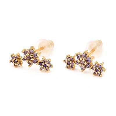 Brass Micro Pave Cubic Zirconia Stud Earrings