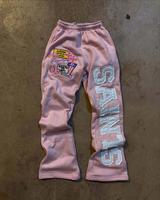 Men's Fashion Brand Contrasting Letter Print Sweatpants Plush Hip-Hop Sports Long Pants Elastic Waist Straight Tube