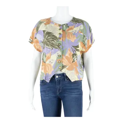 Womens Cropped Blouse Green Sleeveless Viscose Floral S