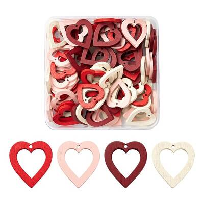 80Pcs 4 Colors Painted Poplar Wood Pendants