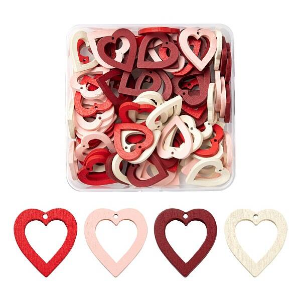 80Pcs 4 Colors Painted Poplar Wood Pendants