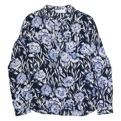 REISS Chico Womens Printed Shirt Black V-Neck Long Sleeve Silk Floral M
