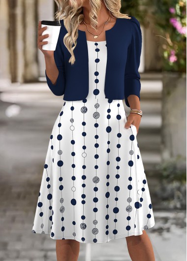 Modlily Navy Polka Dot Long Sleeve Dress and Cardigan - XL